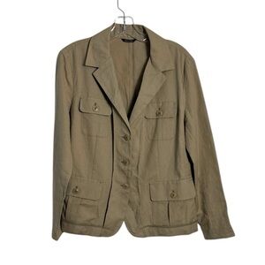 MaxMara Weekend Beige Khaki Linen Blend Safari Jacket Size 14